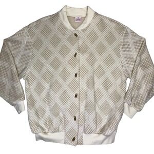 Vintage Graff Cardigan Sweater Gold Metallic Knit Geometric USA M 80's 90's